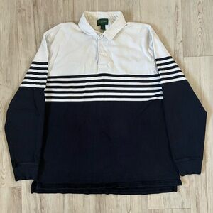Vintage 90s J. Crew Always Navy and White striped Long Sleeve Rugby Polo